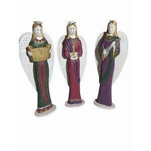 Set Of 3 Pier 1 Wooden Carved Choir Singing Angels 14" Christmas Holiday Decor.